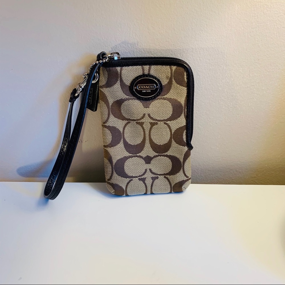 Coach brown cell phone wristlet
